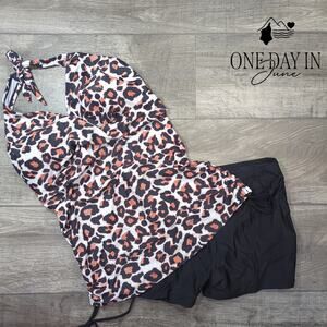 Aleumdr Leopard Halter Boyshort Tankini Swimsuit Size L